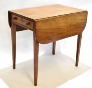 Small 19th century mahogany Pembroke table, two drop flaps and frieze fitted at one end with a