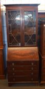 19th century mahogany bureau bookcase with astragal glazed top over fall front with four drawers