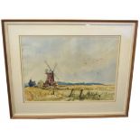 Roy Seville, signed watercolour, Cley Mill, 36 x 49cm