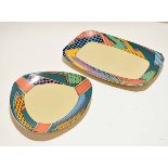 Pair of Rosenthal Studio Line dishes decorated with a geometric pattern, largest dish 35cm long (2)
