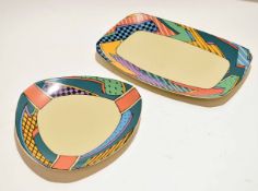 Pair of Rosenthal Studio Line dishes decorated with a geometric pattern, largest dish 35cm long (2)