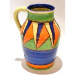 Clarice Cliff Lotus jug with a geometric style pattern with Clarice Cliff backstamp to base and