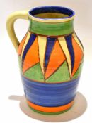 Clarice Cliff Lotus jug with a geometric style pattern with Clarice Cliff backstamp to base and