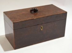 19th century maple wood tea caddy with satinwood banding, the interior fitted with two hinged tea