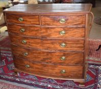 Late 18th/early 19th century mahogany bow fronted chest of two short and four full width drawers