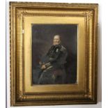 Victorian School, oil over print base, Portrait of a soldier, 22 x 16cm