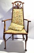 Late 19th/early 20th century Rennie MacIntosh influenced armchair, the slender back with a pierced