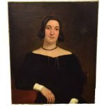 19th century English School, oil on canvas, half-length portrait of a seated lady, 76 x 63cm