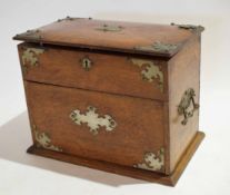 Early 20th century oak framed and metal mounted desk set with lift up lid with revolving panel to