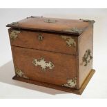 Early 20th century oak framed and metal mounted desk set with lift up lid with revolving panel to