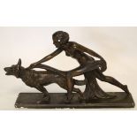 Art Deco composition model of a nude lady with an Alsatian, 50cm wide x 32cm tall