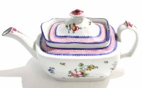 Late 18th century New Hall type tea pot and cover with cottage style floral decoration, pattern