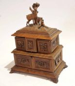 Black Forest stag mounted jewellery box with lift up lid and pull out side compartments, with carved
