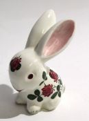 Plickter model of a rabbit with Wemyss like cover decoration and large ears, 12cm high