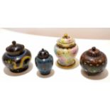 Group of cloisonne jars and covers of oval form with typical decoration, largest 12cm (4)