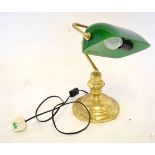 Victorian style brass effect desk lamp with green adjustable shade on a circular base, 35cm tall x