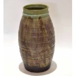 Large Studio Pottery baluster vase, the green ground with a streaked brown decoration and