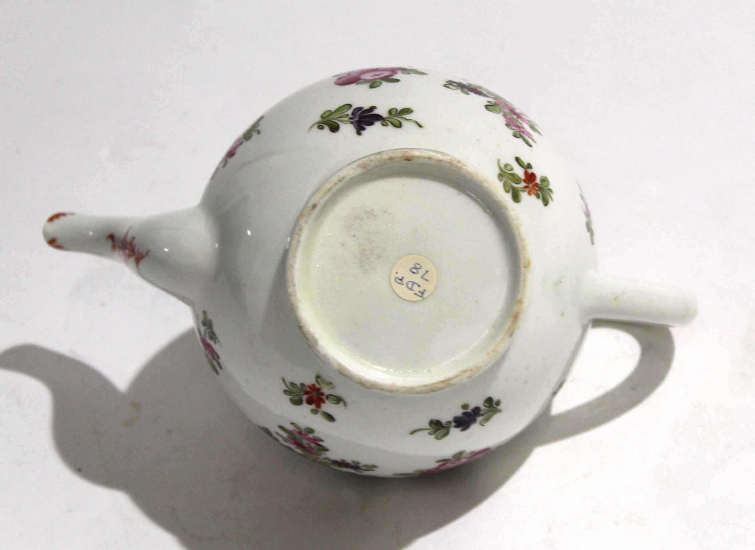 18th century Lowestoft porcelain tea pot and cover, decorated in polychrome in Curtis style with - Image 2 of 2