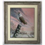 Mark Chester, signed acrylic, "Evening Rest - Barn Owl", 49 x 39cm