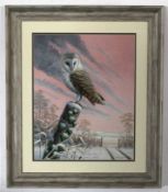 Mark Chester, signed acrylic, "Evening Rest - Barn Owl", 49 x 39cm