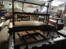 19TH CENTURY MAHOGANY FRAMED THREE GRADUATED STEPPED STAND OR BUFFET, WITH TURNED COLUMN SUPPORTS