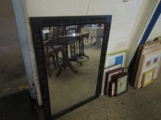 STAINED PINE FRAMED RECTANGULAR WALL MIRROR WITH GEOMETRIC DESIGN