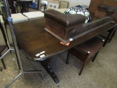 GOOD QUALITY DARK STAINED ERCOL REFECTORY TYPE TABLE WITH SHAPED ENDS