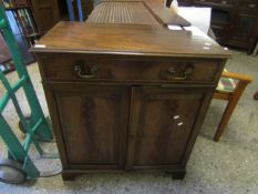 GEORGIAN MAHOGANY SIDE CABINET WITH SINGLE FULL WIDTH DRAWER OVER TWO PANELLED CUPBOARD DOORS RAISED