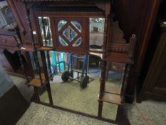 MAHOGANY SEVEN MIRRORED OVERMANTEL WITH OPEN SHELVES