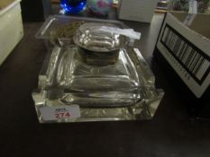 HEAVY SQUARE CUT GLASS INKWELL