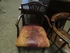 19TH CENTURY MAHOGANY SMALL PROPORTIONED ARMCHAIR WITH SPLAT BACK AND TAPERING SQUARE LEGS WITH