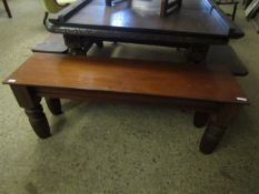 MAHOGANY FRAMED BENCH WITH TURNED AND FLUTED LEGS