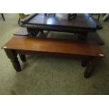 MAHOGANY FRAMED BENCH WITH TURNED AND FLUTED LEGS