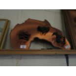 AFRICAN COPPERED PICTURE TOGETHER WITH A FURTHER COPPERED TEAK FRAMED PICTURE OF ELEPHANTS