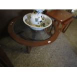 TEAK G-PLAN CIRCULAR COFFEE TABLE WITH GLASS INSERT