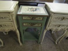 WHITE AND CREAM FLORAL PAINTED TWO DRAWER BEDSIDE TABLE WITH OPEN SHELF