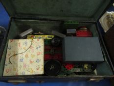 SMALL LEATHER CONTAINING ASSORTED MECCANO ETC