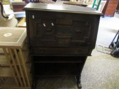 EARLY 20TH CENTURY OAK FRAMED DROP FRONTED LADIES BUREAU WITH GEOMETRIC FRONT WITH SINGLE DRAWER AND