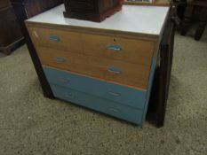 BEECHWOOD FRAMED AND PARTIALLY PAINTED TWO OVER THREE FULL WIDTH DRAWER CHEST WITH CHROMIUM HANDLES