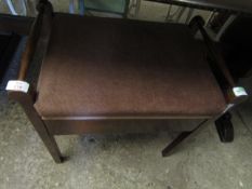 TEAK FRAMED SIDE RAIL PIANO STOOL WITH UPHOLSTERED TOP