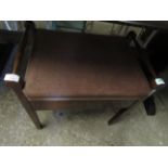 TEAK FRAMED SIDE RAIL PIANO STOOL WITH UPHOLSTERED TOP