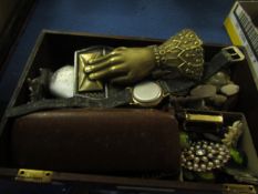 BOX CONTAINING MIXED COSTUME JEWELLERY, CLIPS, GENTS WRIST WATCHES ETC