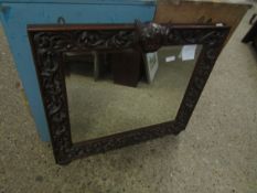 GOOD QUALITY OAK HEAVILY CARVED OVERMANTEL MIRROR WITH ACANTHUS LEAF DECORATION MOUNTED WITH A PUTTI