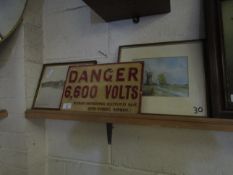 CAST ALUMINIUM SIGN "DANGER 6600 VOLTS" TOGETHER WITH A FURTHER PHOTOGRAPH OF CROMER AND A