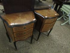 PAIR OF REPRODUCTION ITALIAN STYLE BEDSIDE CHESTS FITTED WITH THREE DRAWERS WITH SHAPED LEGS