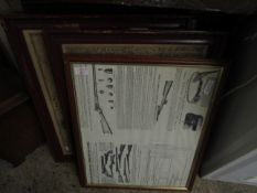 THREE FRAMED REPRODUCTION MAPS, TOGETHER WITH A FURTHER FRAMED LIST OF SHOTGUNS, PISTOLS ETC