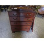 GEORGIAN MAHOGANY FOUR DRAWER SMALL PROPORTION CHEST RAISED ON BRACKET FEET