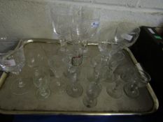 QUANTITY OF GLASS WARES INCLUDING ENGRAVED GOBLETS COMMEMORATING THE MARRIAGE OF THE PRINCE OF WALES