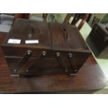 OAK FRAMED CONCERTINA SEWING BOX AND CONTENTS