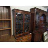 19TH CENTURY MAHOGANY CABINET WITH TWO ASTRAGAL GLAZED DOOR TO TOP, THE BASE FITTED WITH THREE